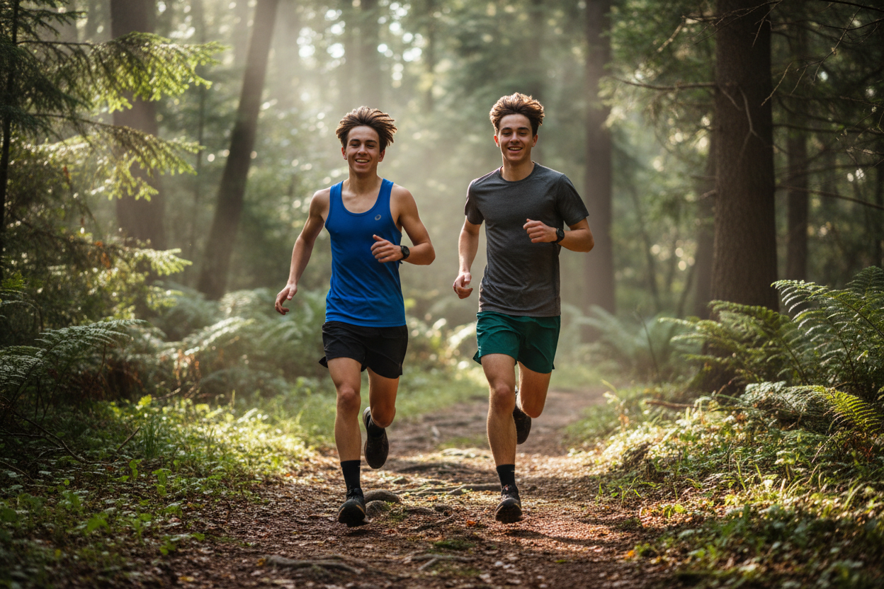 des gars plus jeunes sans gilets de trail 